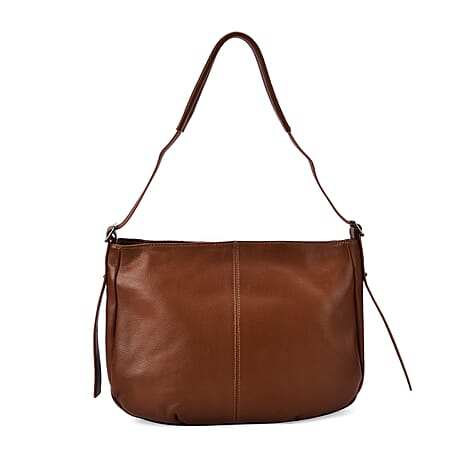 Closeout Deal- Genuine Leather Crossbody Bag with Adjustable Strap - Brown
