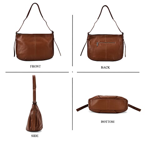 Closeout Deal- Genuine Leather Crossbody Bag with Adjustable Strap - Brown