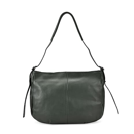 Closeout Deal- Genuine Leather Crossbody Bag with Adjustable Strap - Green