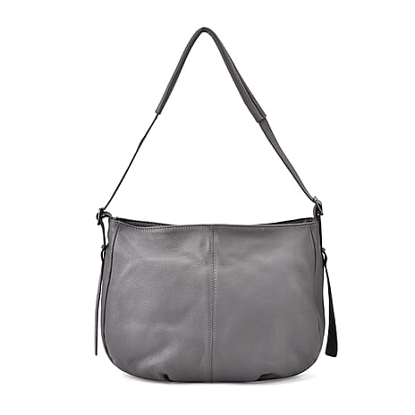 Closeout Deal- Genuine Leather Crossbody Bag with Adjustable Strap - Grey