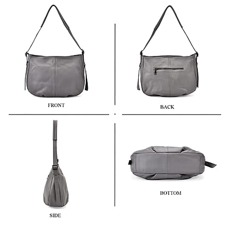 Closeout Deal- Genuine Leather Crossbody Bag with Adjustable Strap - Grey