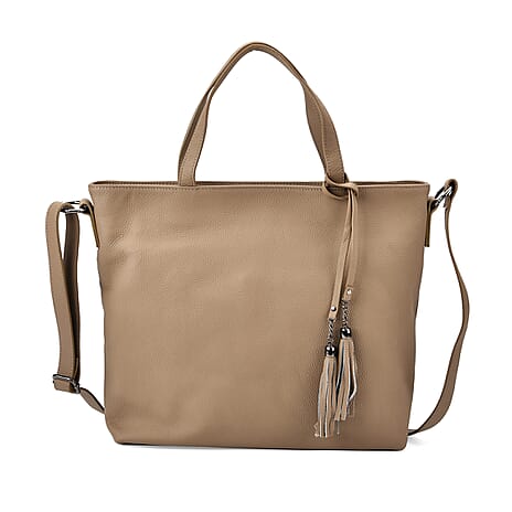 Genuine Leather Solid Crossbody Bag (Size 35x10x33 cm) - Khaki & Pink