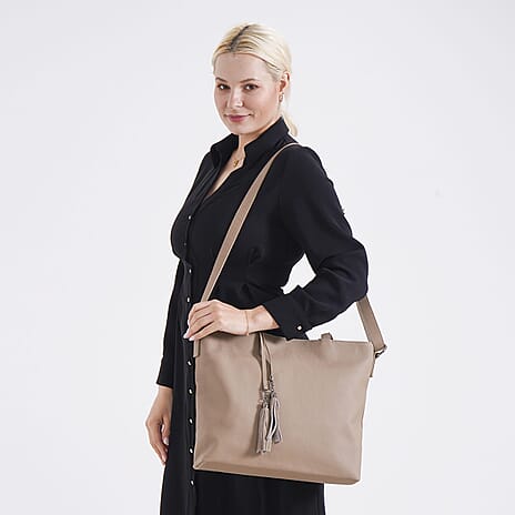 Genuine Leather Solid Crossbody Bag (Size 35x10x33 cm) - Khaki & Pink