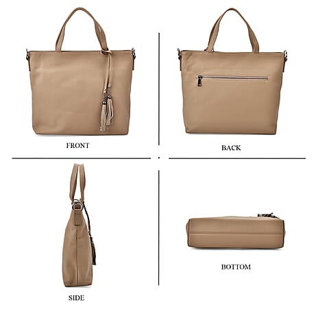 Genuine Leather Solid Crossbody Bag (Size 35x10x33 cm) - Khaki & Pink