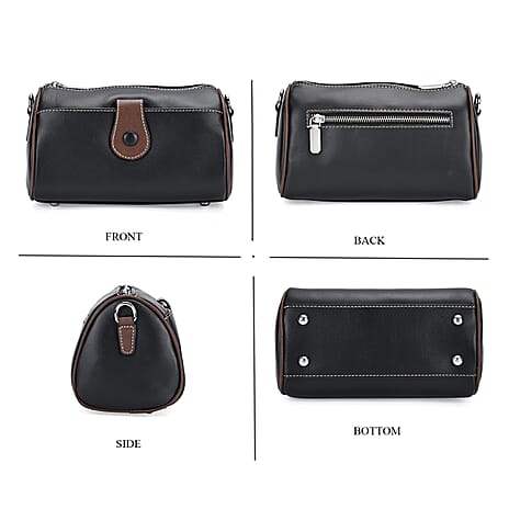 Closeout Deal - 100% Genuine Leather Crossbody Bag (Size 23x12x13 cm) - Black