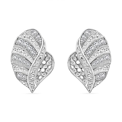 GP Leaf Collection - White Zircon Cluster Earring with Push Back in Rhodium Overlay Sterling Silver