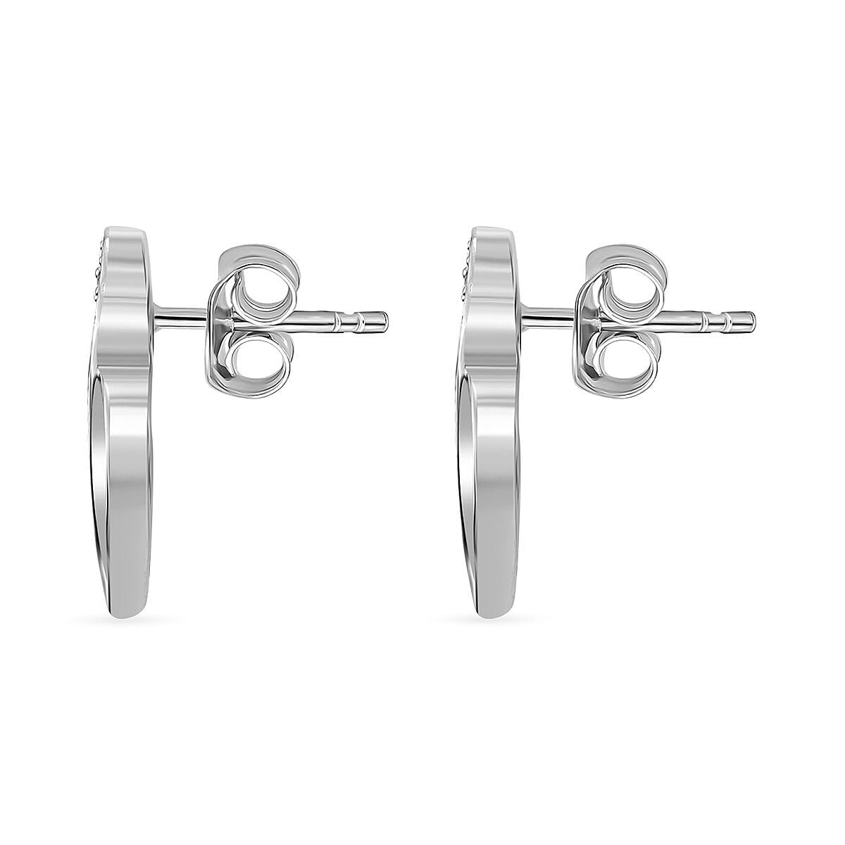 GP Leaf Collection - White Zircon Earring with Push Back in Rhodium Overlay Sterling Silver