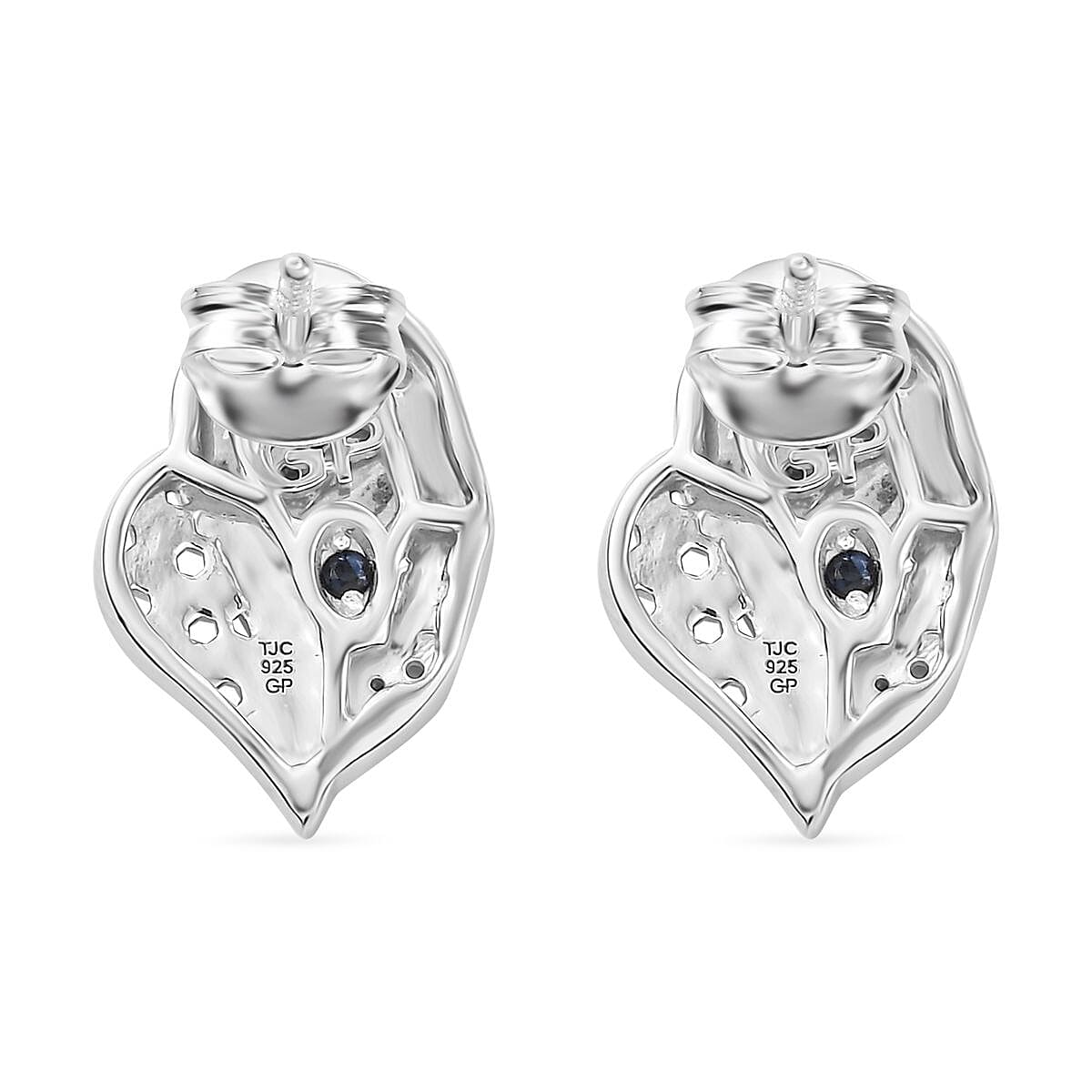 GP Leaf Collection - White Zircon Earring with Push Back in Rhodium Overlay Sterling Silver