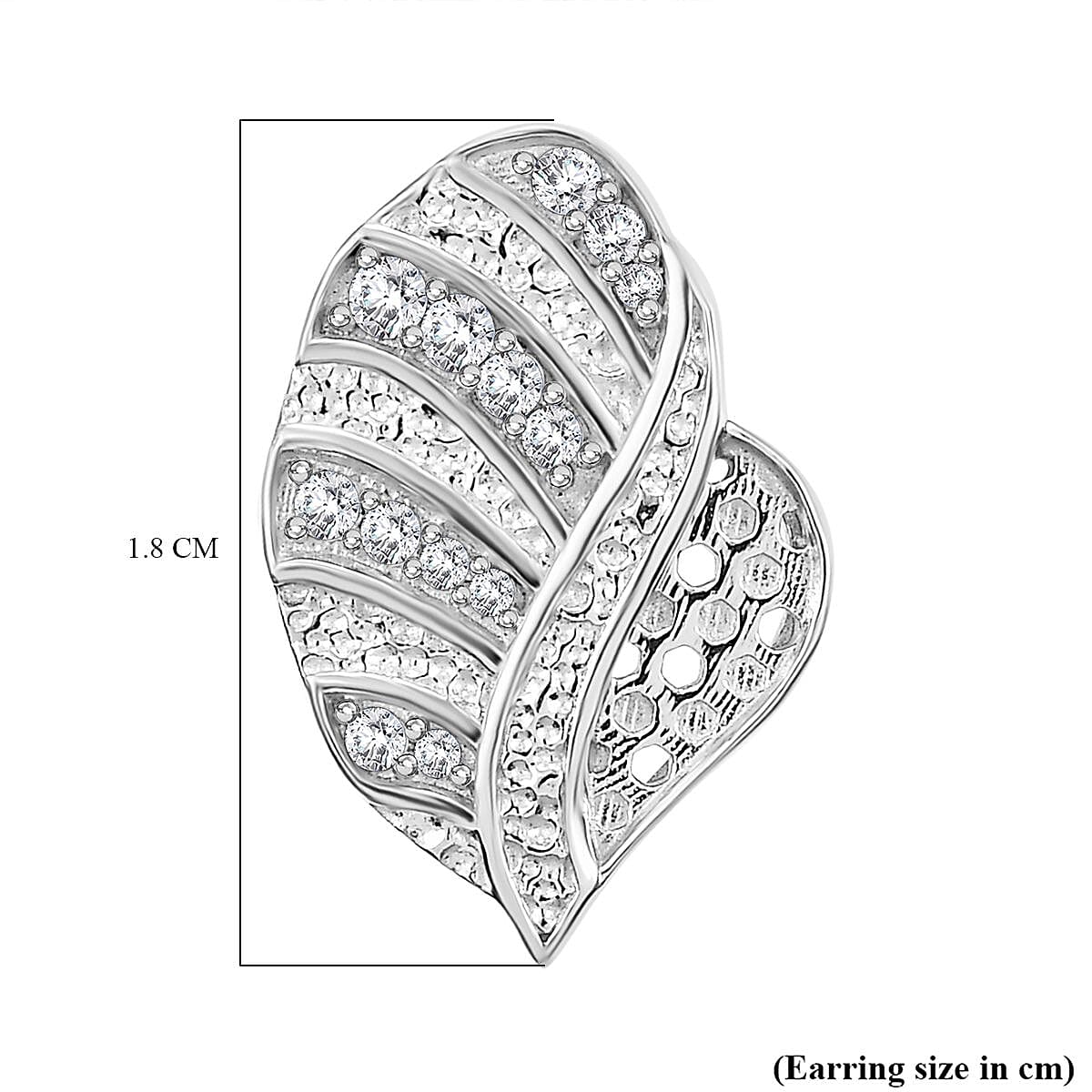 GP Leaf Collection - White Zircon Earring with Push Back in Rhodium Overlay Sterling Silver