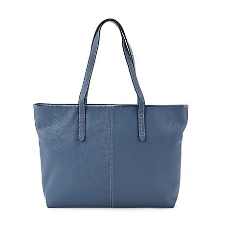 Closeout Deal Genunie Leather Tote Bag - Blue