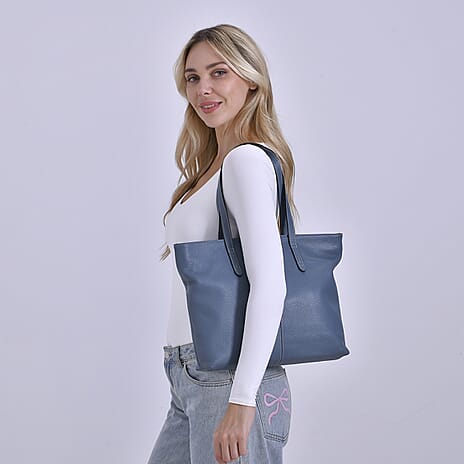 Closeout Deal Genunie Leather Tote Bag - Blue