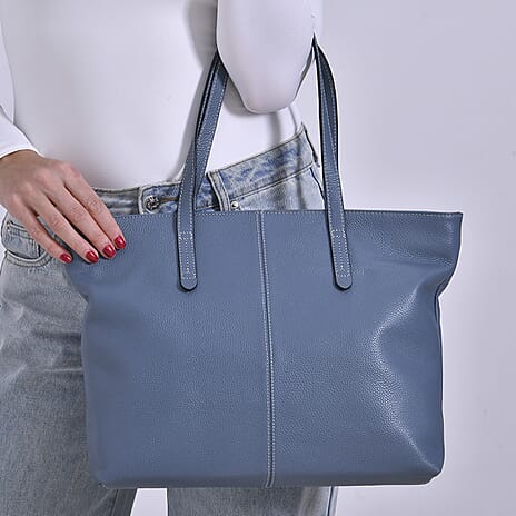 Closeout Deal Genunie Leather Tote Bag - Blue