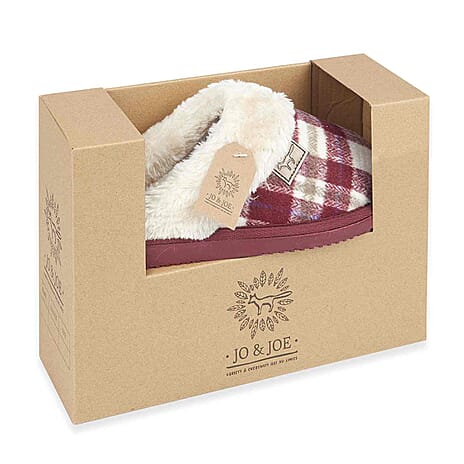 Jo - Joe Ladies Shetland Fur Collar Mule Slippers (Size 6) - Cherry
