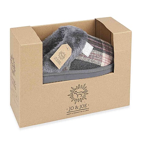 Jo - Joe Ladies Shetland Fur Collar Mule Slippers (Size 7) - Pebble