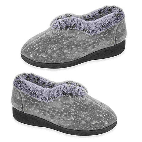 Jo - Joe Ladies JACINTA Fur Collar Bootee Slippers (Size 5) - Grey