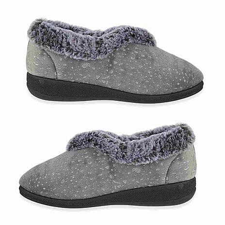 Jo - Joe Ladies JACINTA Fur Collar Bootee Slippers (Size 5) - Grey