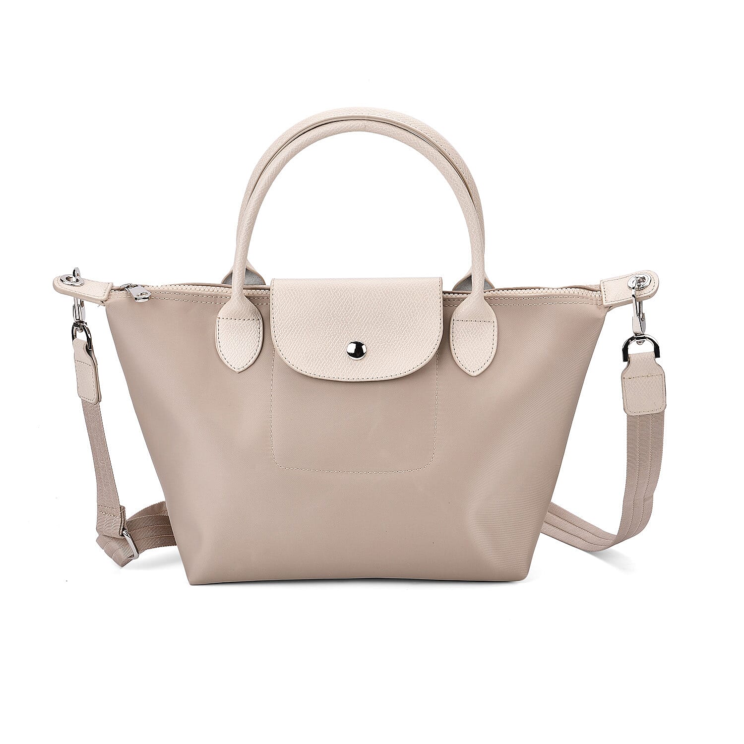 Stylish Water-Resistant Tote Bag with Top Handles & Strap - Beige
