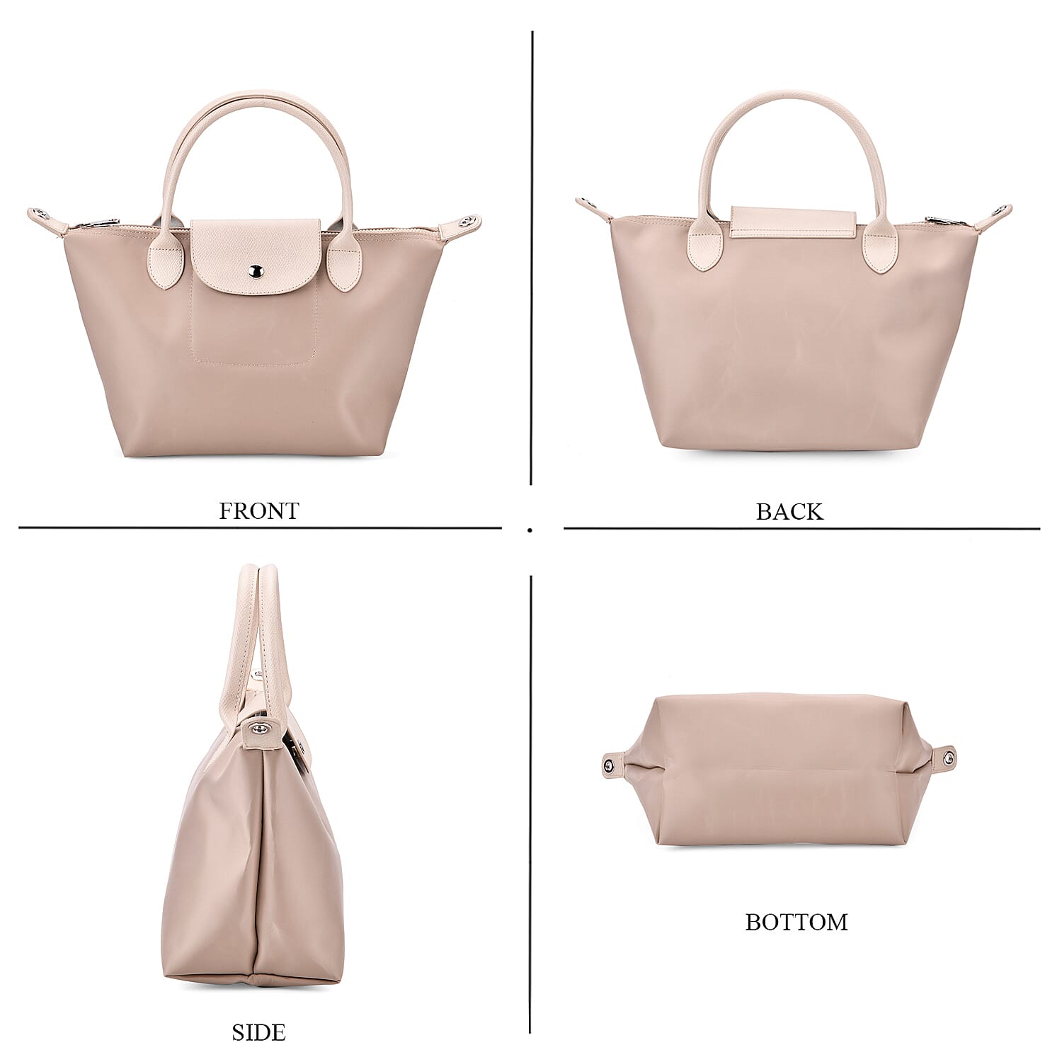 Stylish Water-Resistant Tote Bag with Top Handles & Strap - Beige