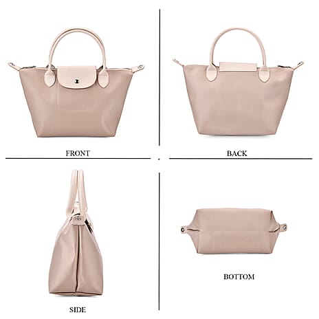 Stylish Water-Resistant Tote Bag with Top Handles & Strap - Beige
