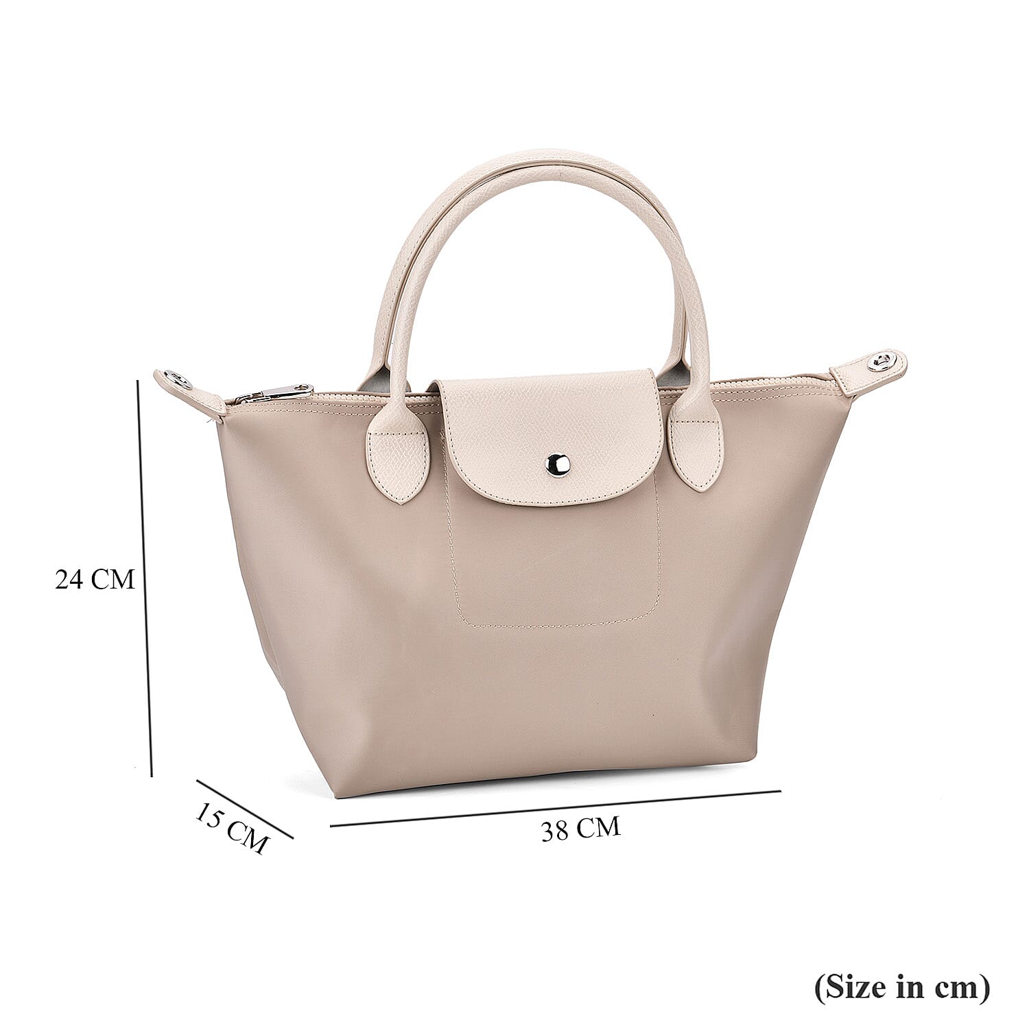 Stylish Water-Resistant Tote Bag with Top Handles & Strap - Beige