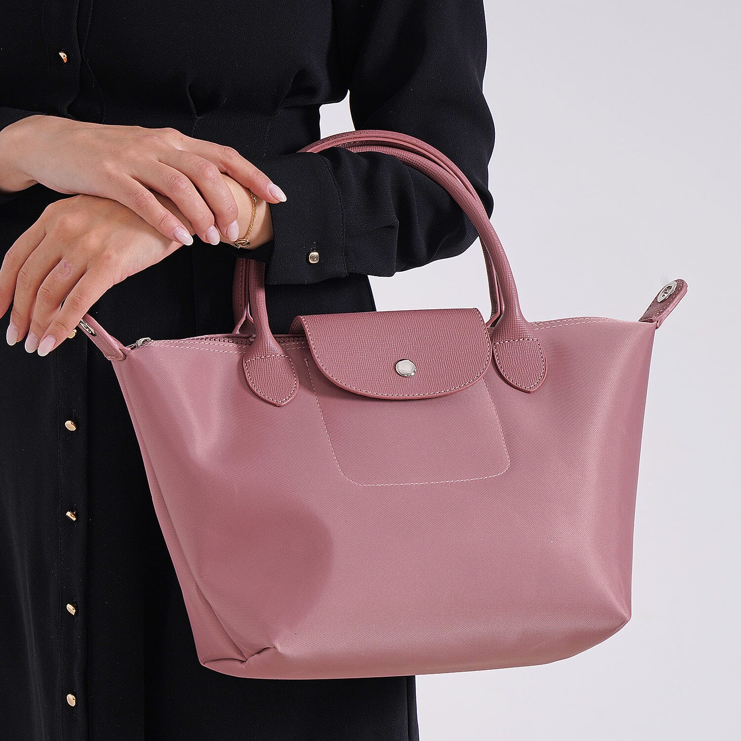 Stylish Water-Resistant Tote Bag with Top Handles & Strap - Pink