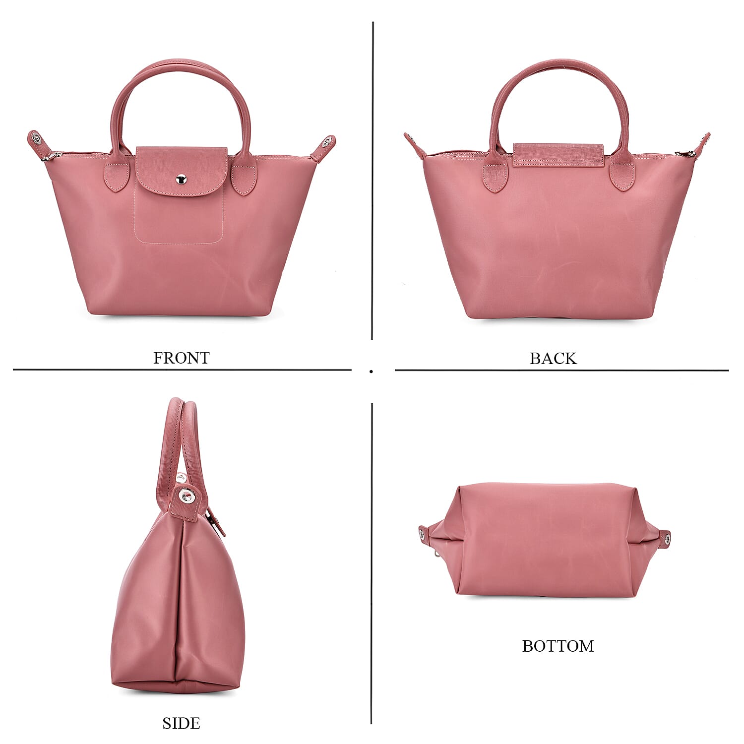Stylish Water-Resistant Tote Bag with Top Handles & Strap - Pink