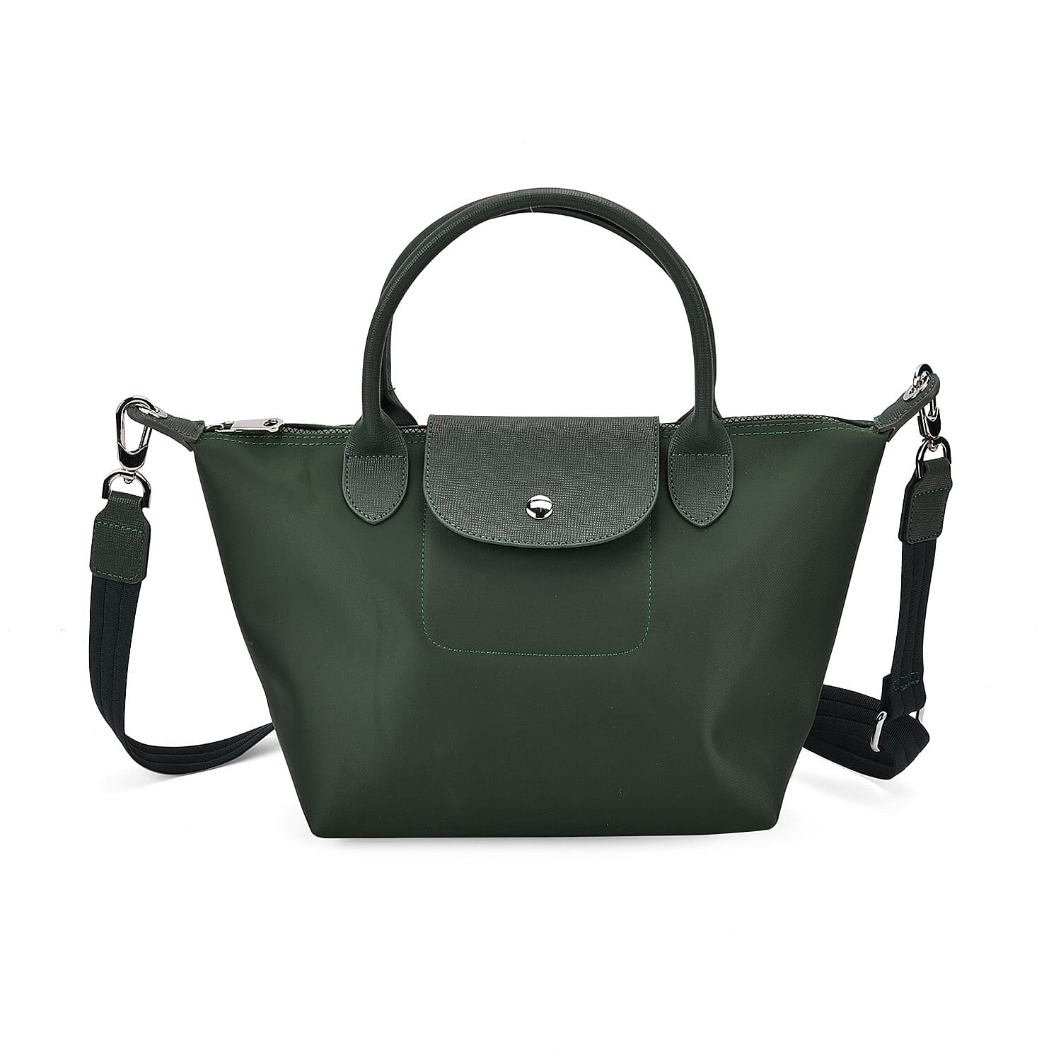 Stylish Water-Resistant Tote Bag with Top Handles & Strap - Dark Green