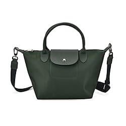 Stylish Water-Resistant Tote Bag with Top Handles & Strap - Dark Green