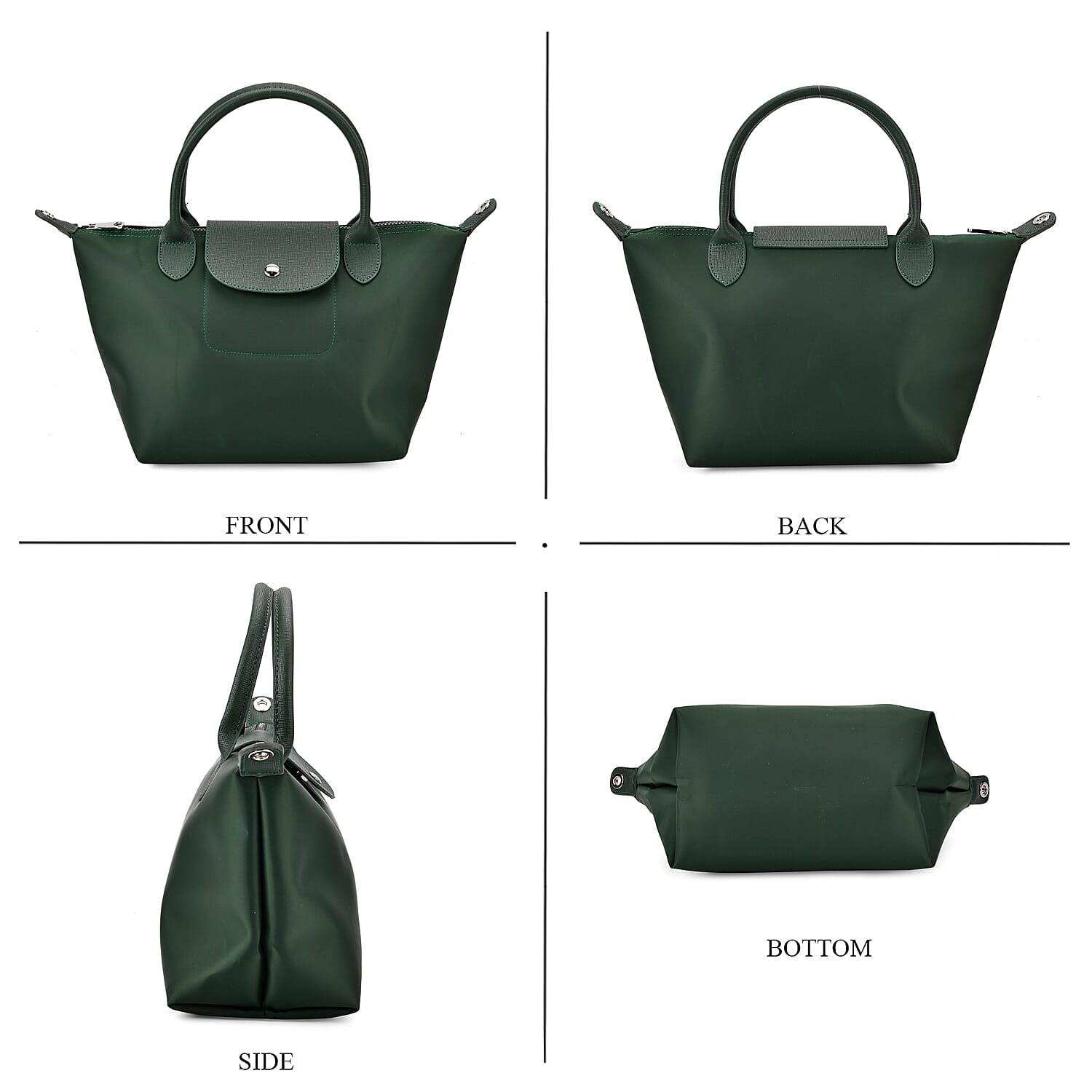 Stylish Water-Resistant Tote Bag with Top Handles & Strap - Dark Green