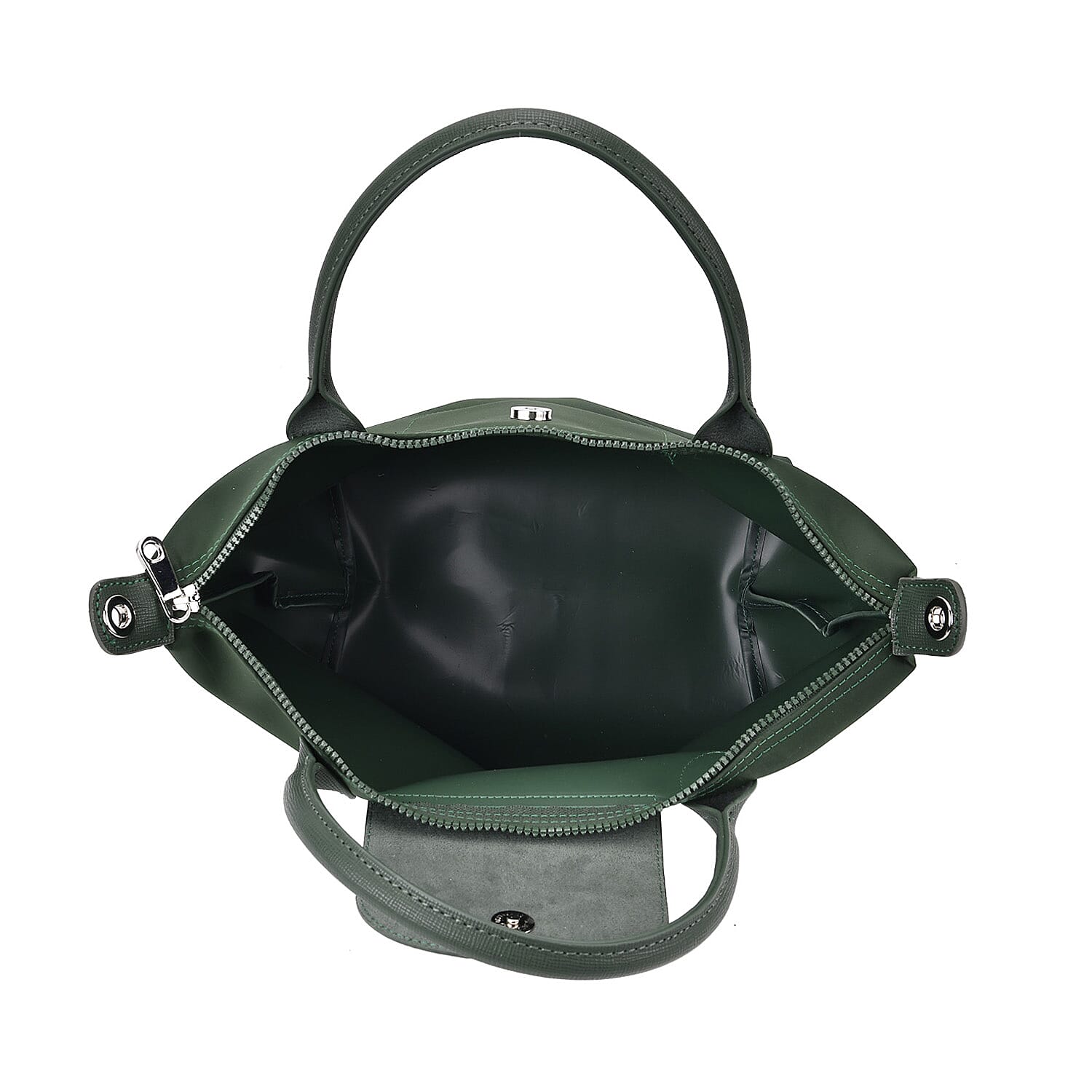 Stylish Water-Resistant Tote Bag with Top Handles & Strap - Dark Green