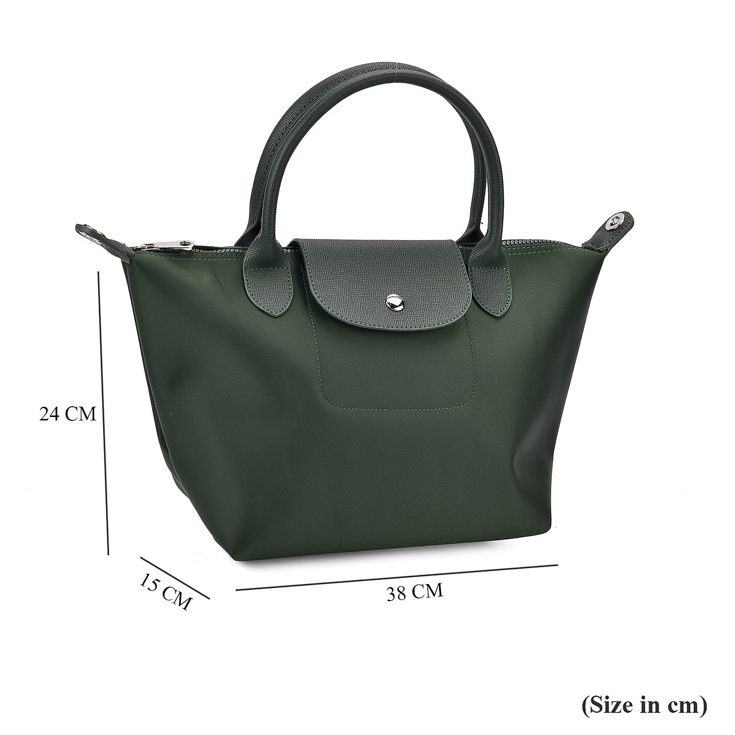 Stylish Water-Resistant Tote Bag with Top Handles & Strap - Dark Green