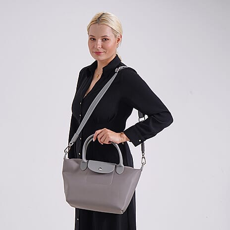 Stylish Water-Resistant Tote Bag with Top Handles & Strap - Grey
