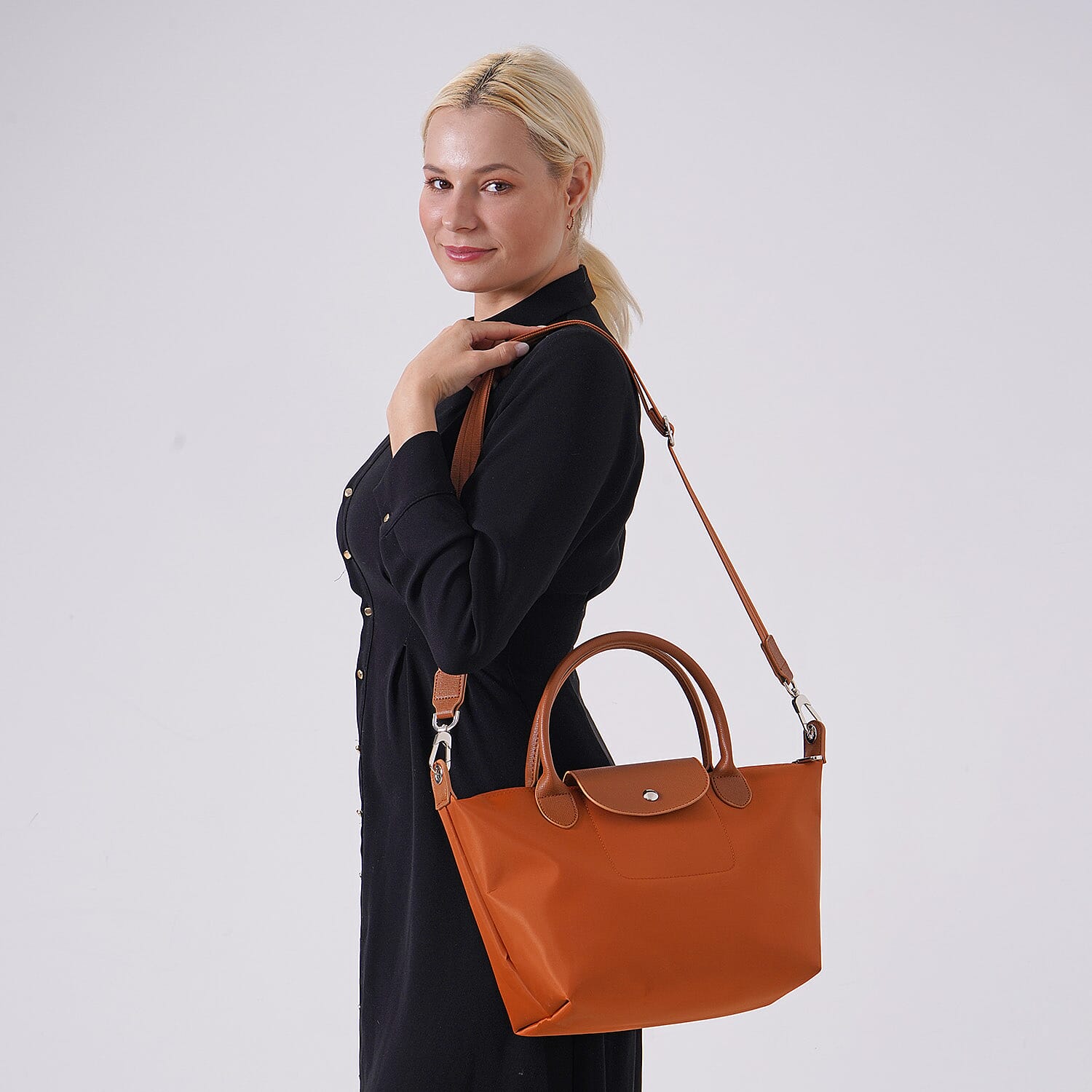Stylish Water-Resistant Tote Bag with Top Handles & Strap - Tan