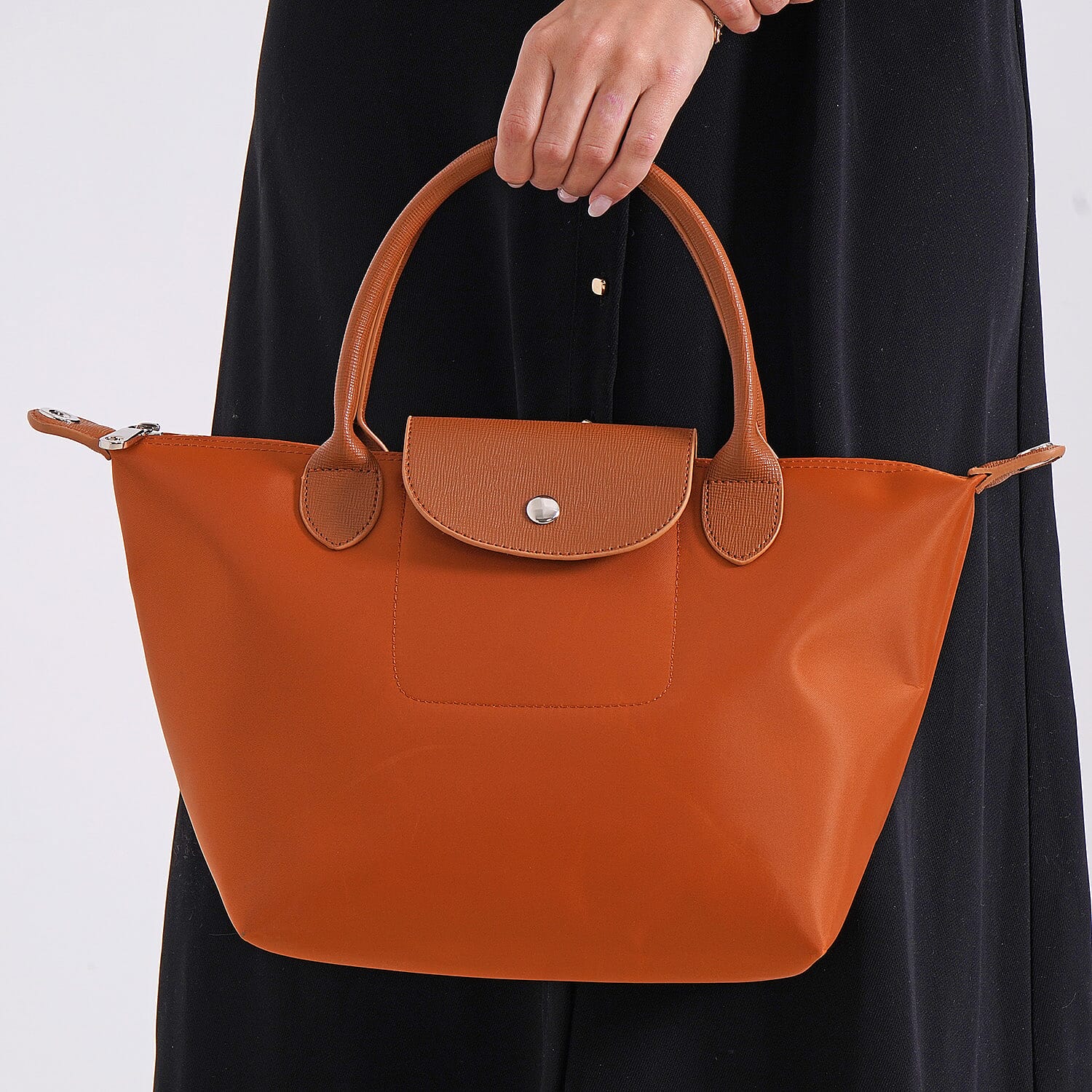 Stylish Water-Resistant Tote Bag with Top Handles & Strap - Tan