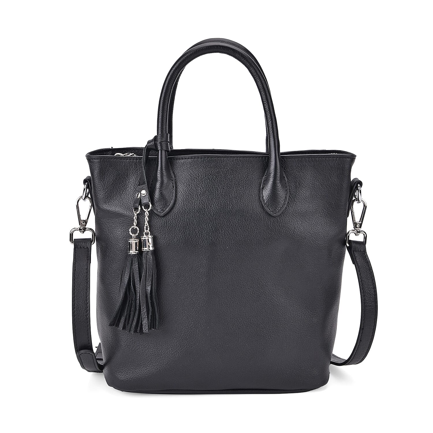 Leather Patterned Crossbody Bag (Size 22x10x24 cm) - Black & Black