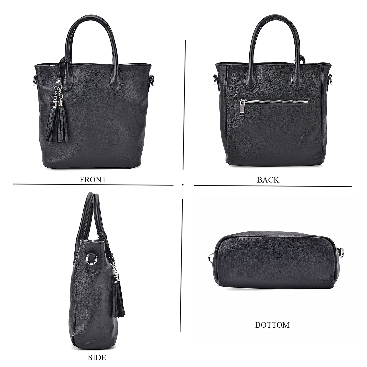 Leather Patterned Crossbody Bag (Size 22x10x24 cm) - Black & Black