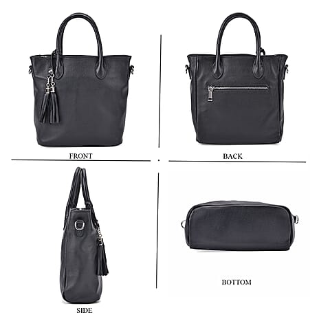 Leather Patterned Crossbody Bag (Size 22x10x24 cm) - Black & Black