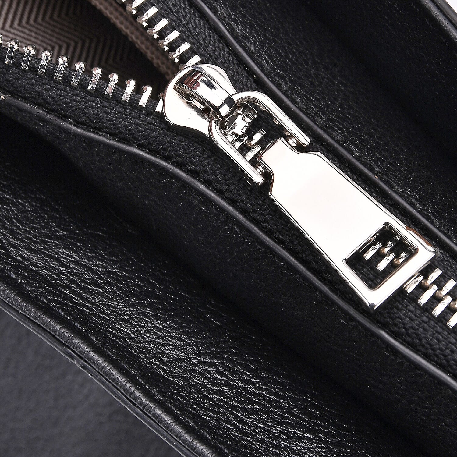 Leather Patterned Crossbody Bag (Size 22x10x24 cm) - Black & Black