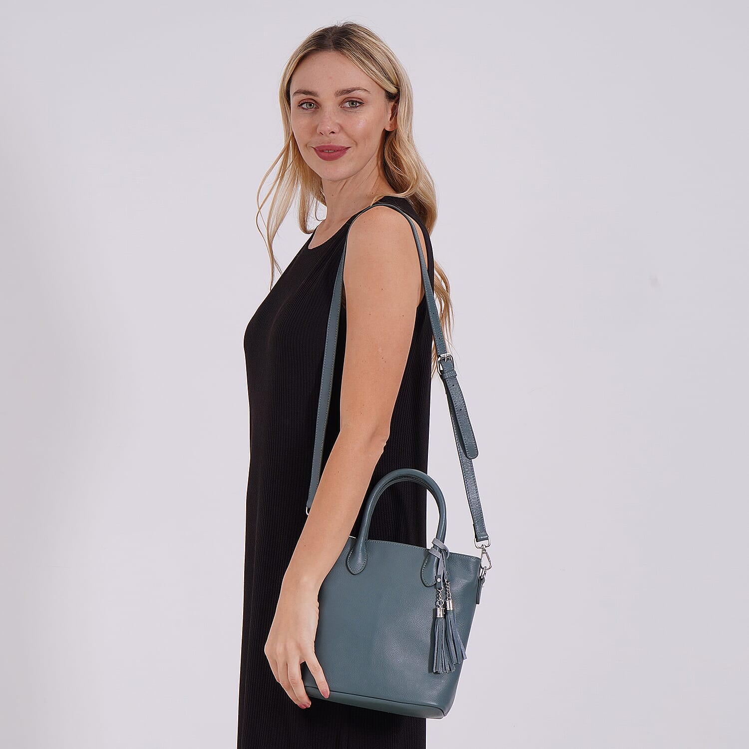 Leather Patterned Crossbody Bag (Size 22x10x24 cm) - Blue & Black