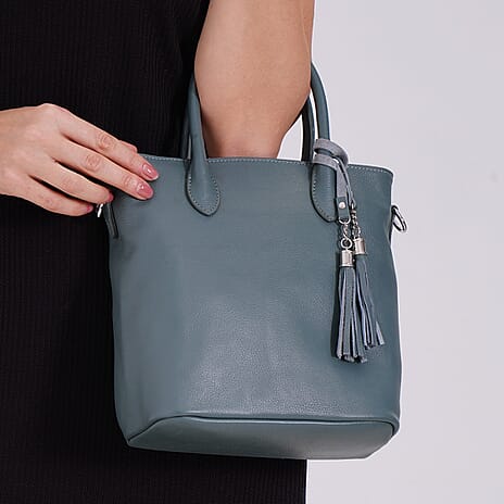 Leather Patterned Crossbody Bag (Size 22x10x24 cm) - Blue & Black