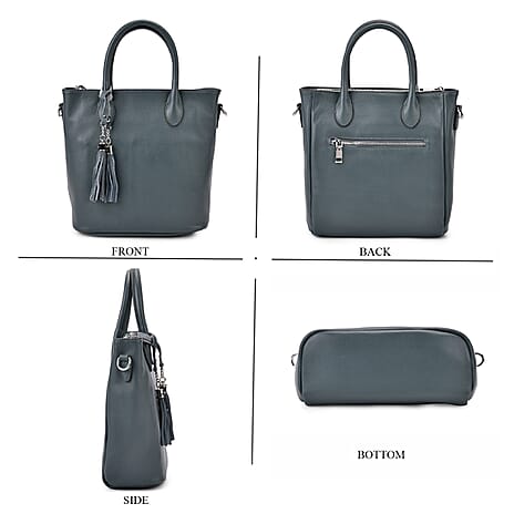 Leather Patterned Crossbody Bag (Size 22x10x24 cm) - Blue & Black