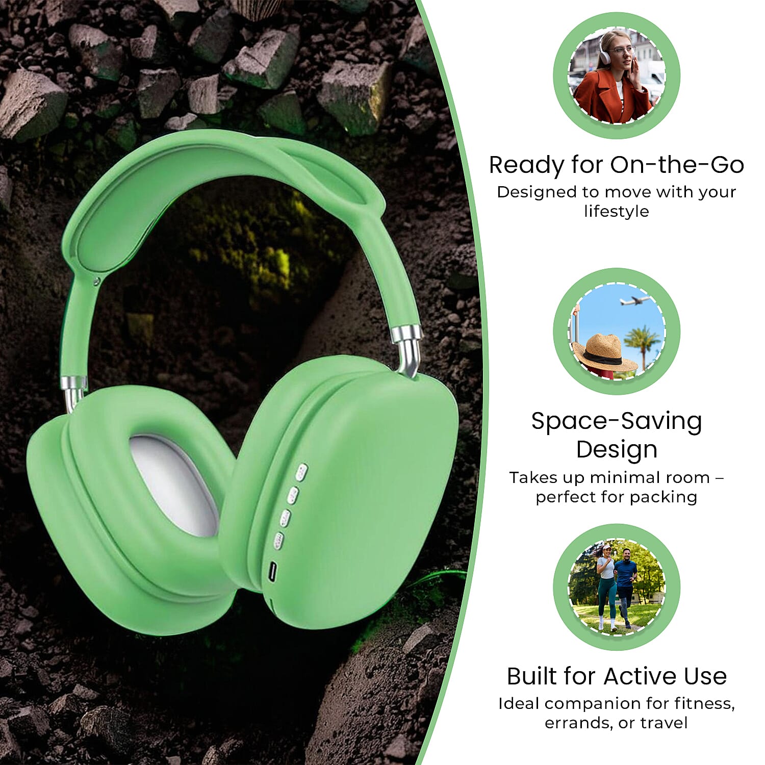 BIGGEST CLOSEOUT DEAL - Wireless Headphones with Noise-cancellation - Green BIGGEST CLOSEOUT DEAL - Wireless Headphones with Noise-cancellation - Green