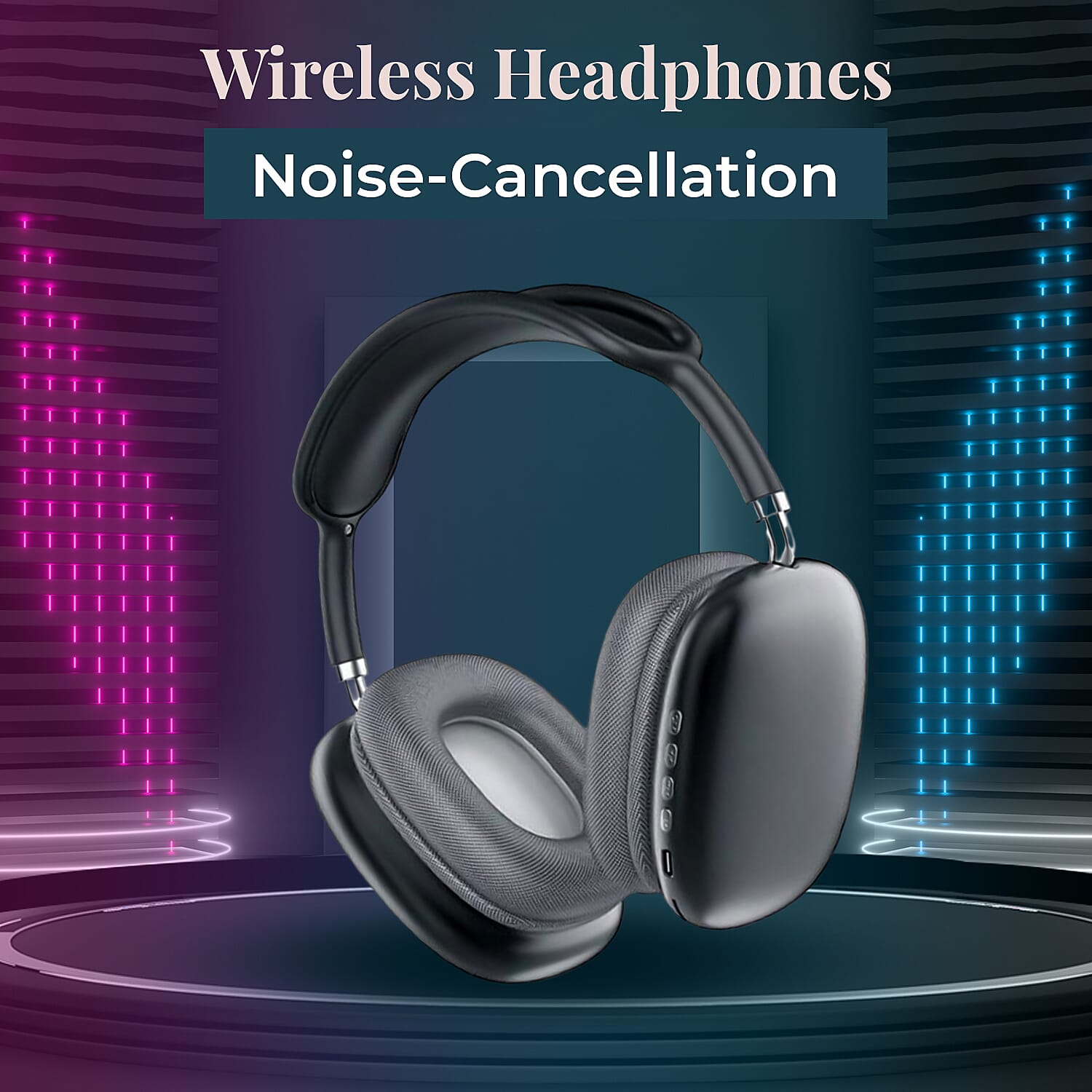 Wireless Bluetooth Headphone with Noise Cancellation - Black