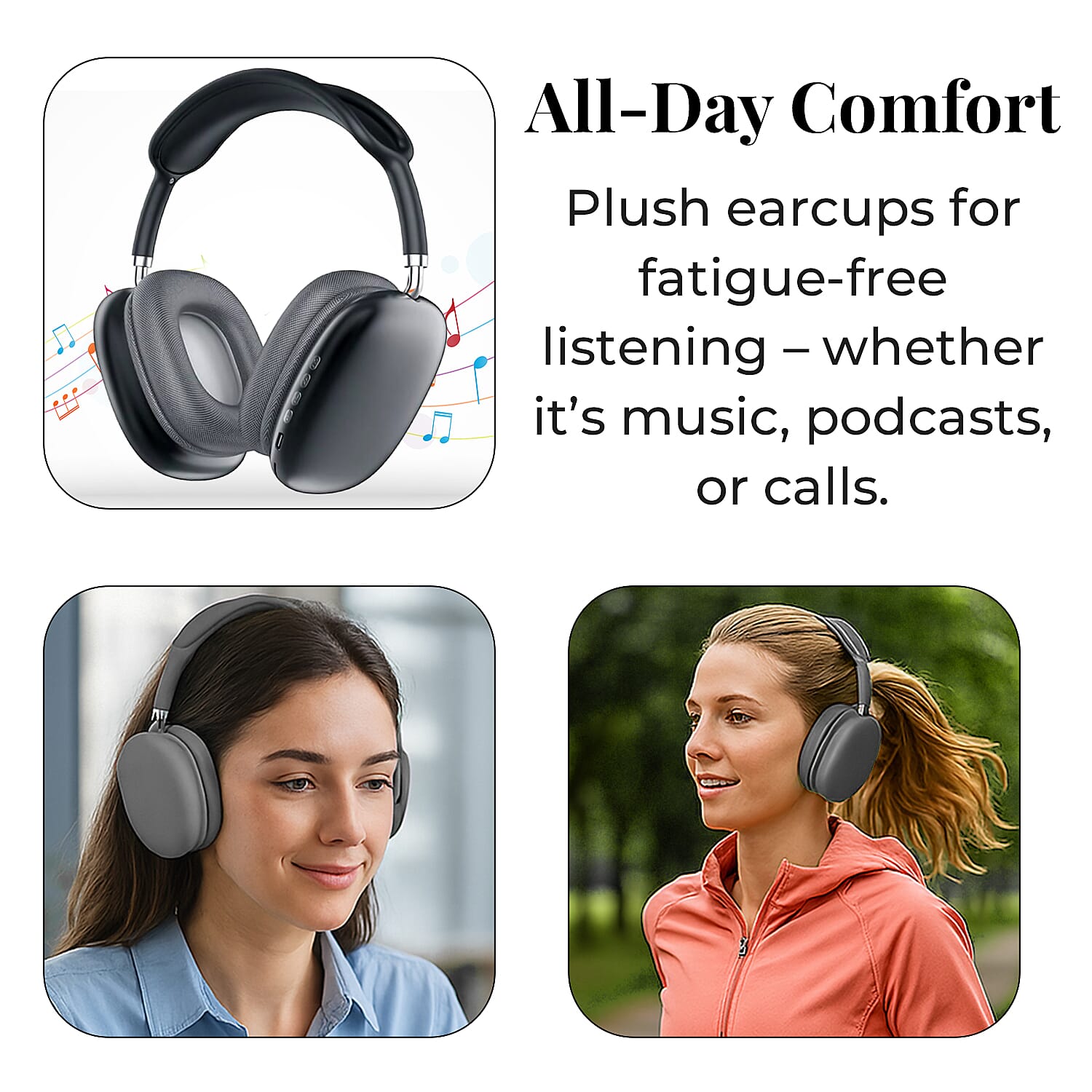 Wireless Bluetooth Headphone with Noise Cancellation - Black