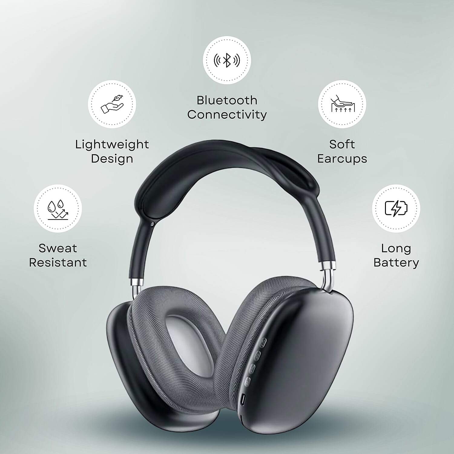 Wireless Bluetooth Headphone with Noise Cancellation - Black