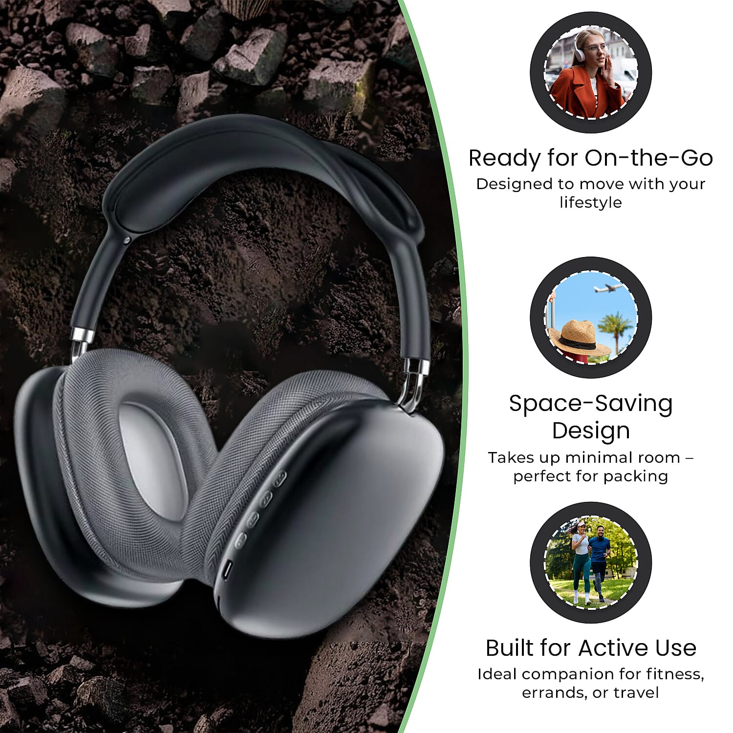 Wireless Bluetooth Headphone with Noise Cancellation - Black