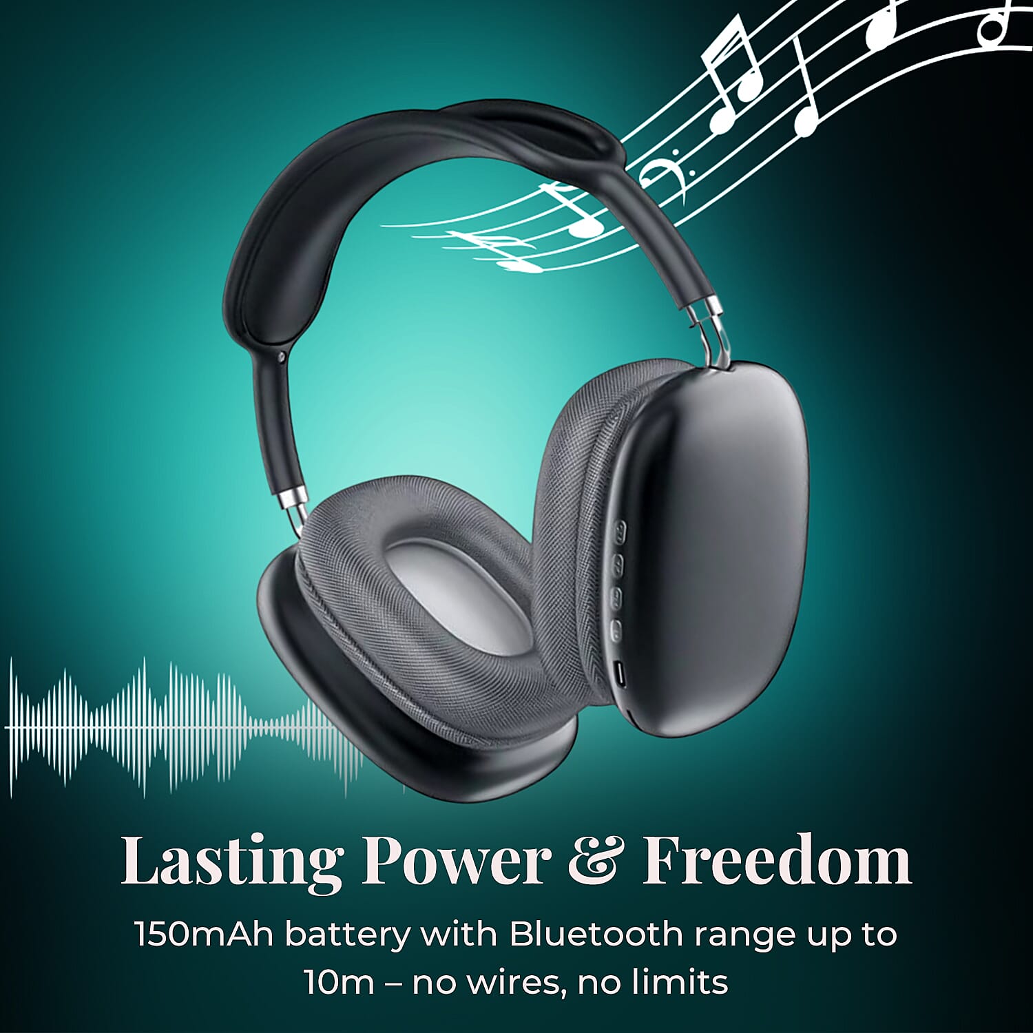 Wireless Bluetooth Headphone with Noise Cancellation - Black