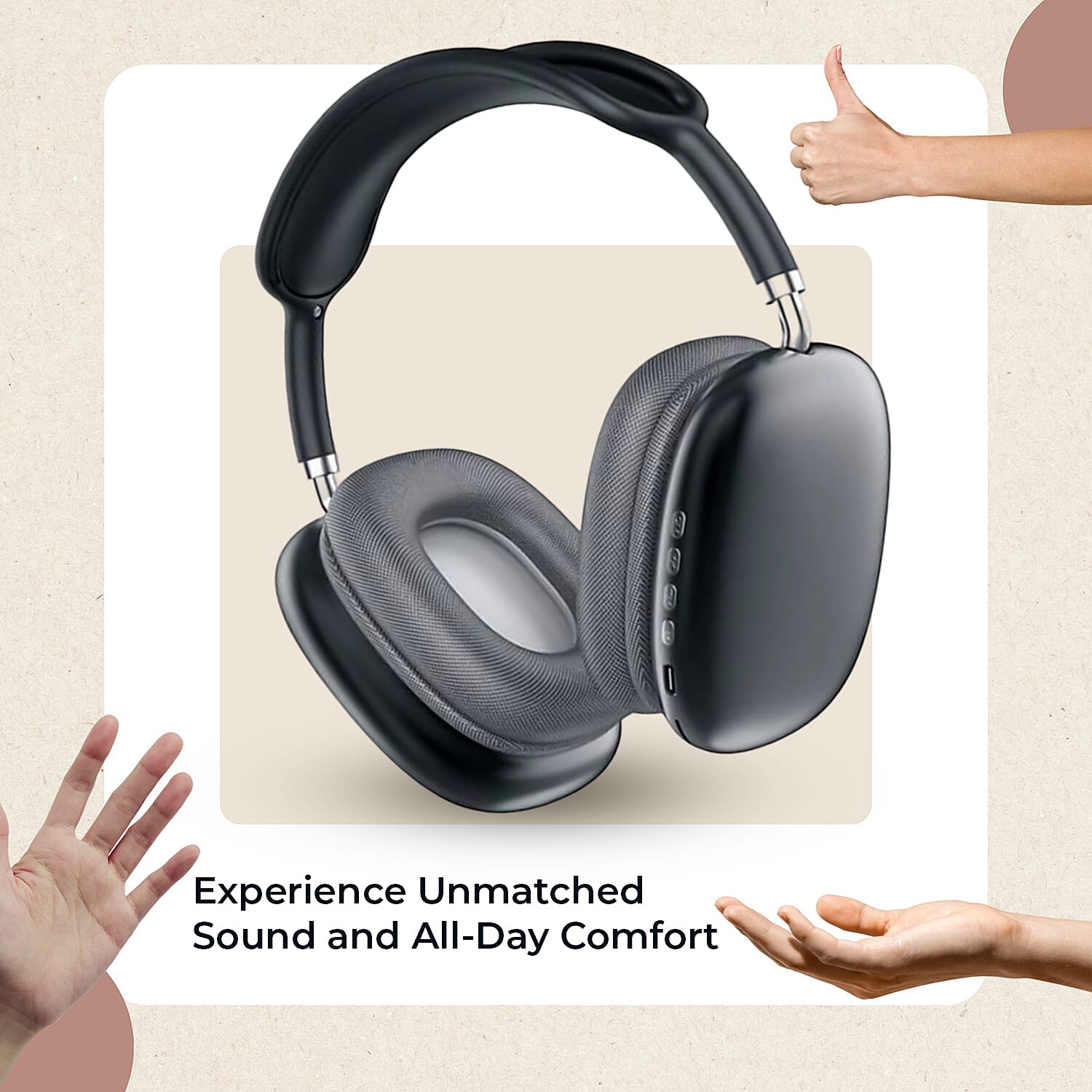 Wireless Bluetooth Headphone with Noise Cancellation - Black