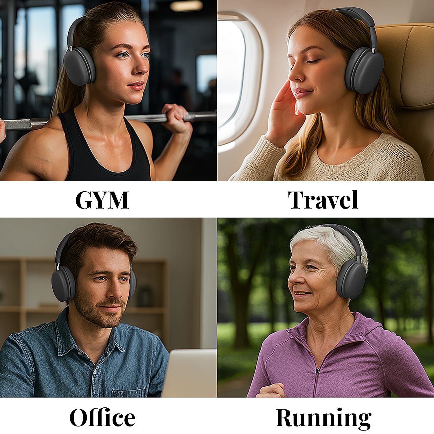 Wireless Bluetooth Headphone with Noise Cancellation - Black