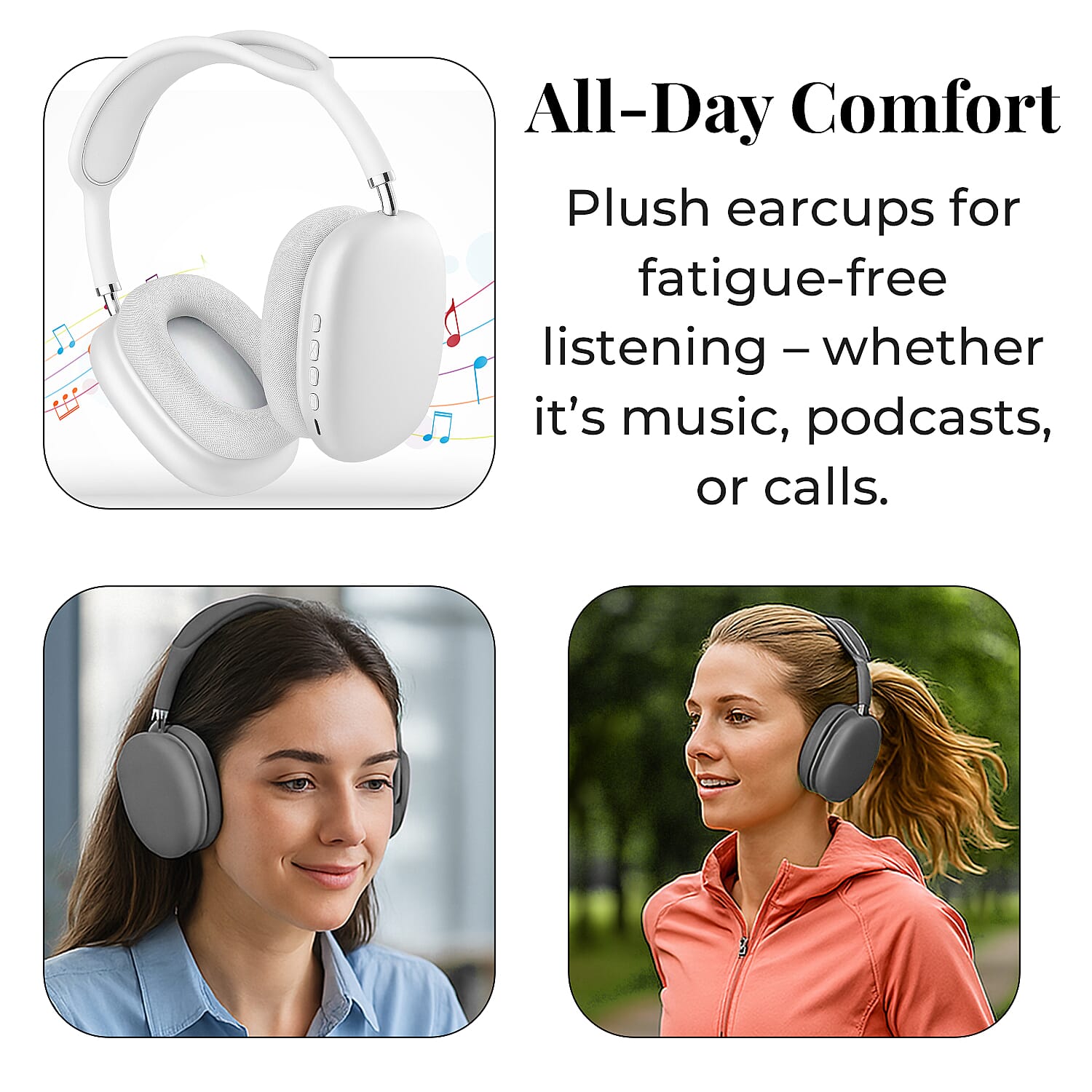 Wireless Bluetooth Headphone with Noise Cancellation - White